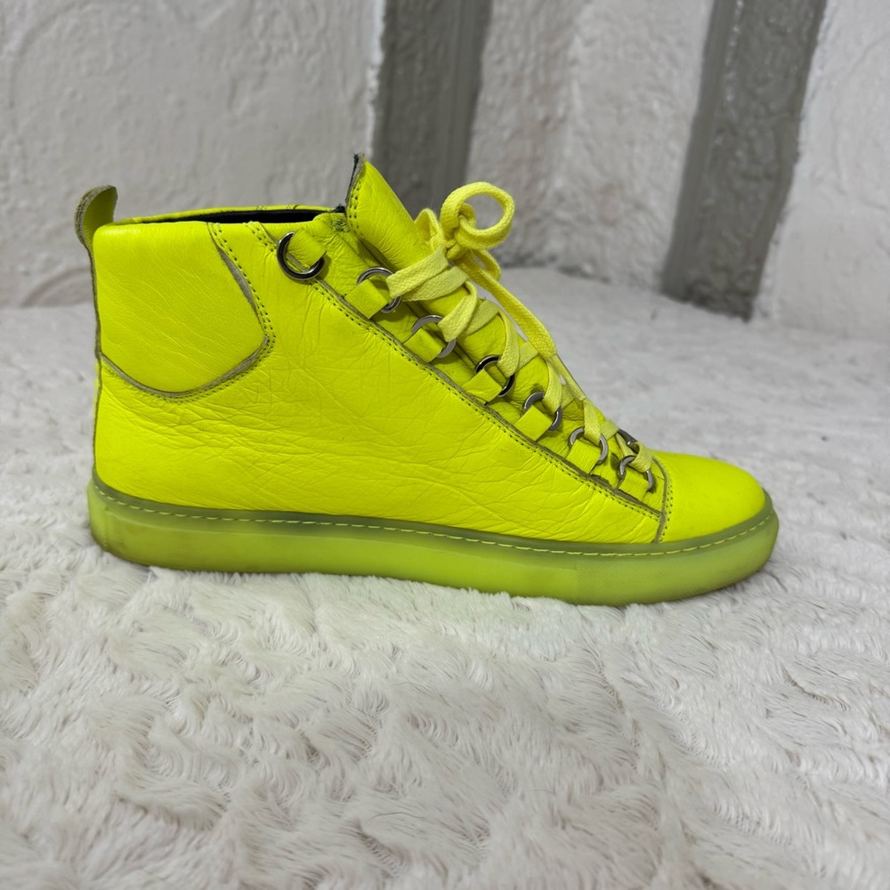 Balenciaga Arena Leather High Neon Sneakers Yellow 433296 Size 38 - Picture 5 of 12